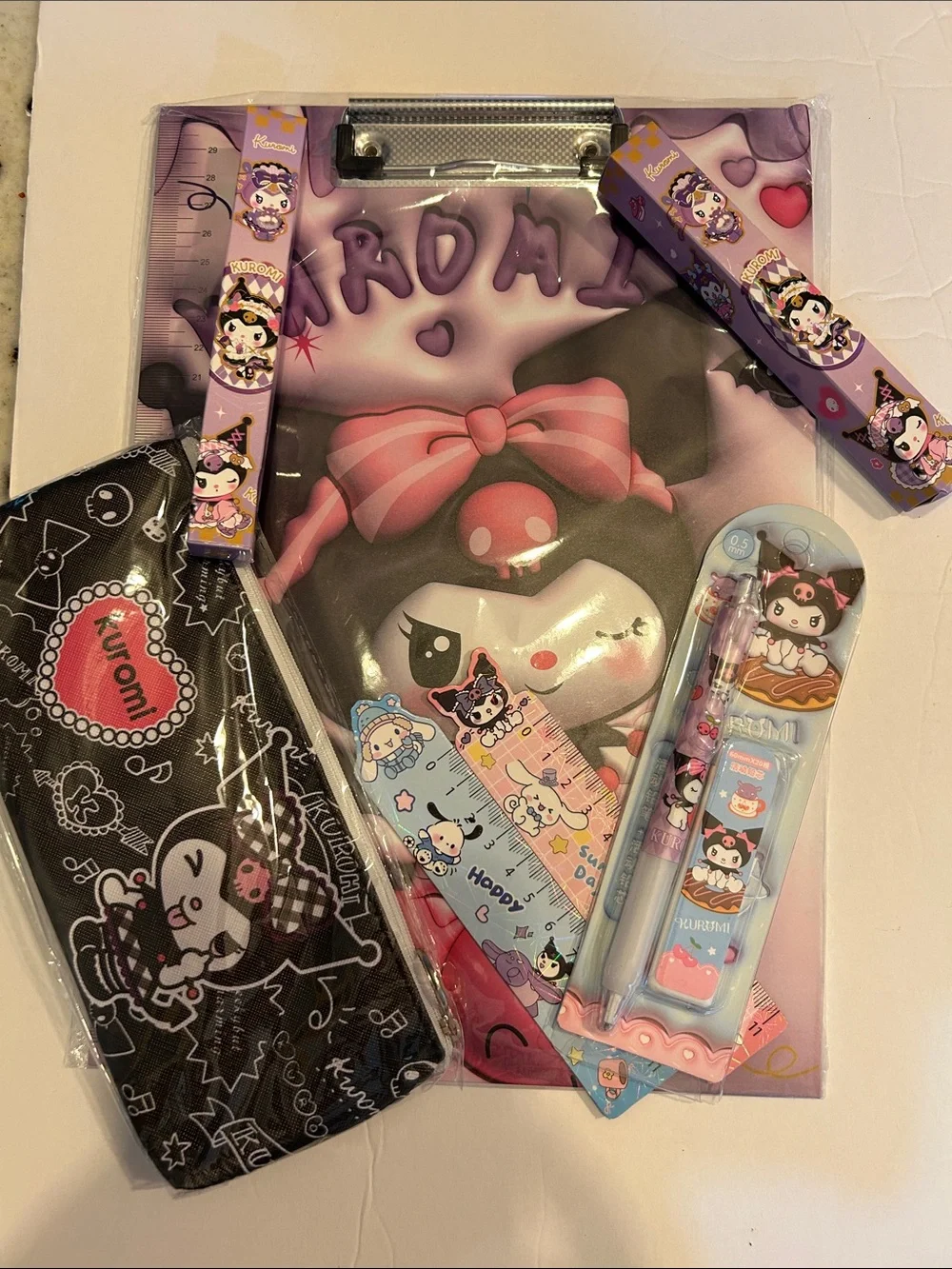 Kawaii Kids Accessories Set in Purple - Kuromi Character Stationery Collection
